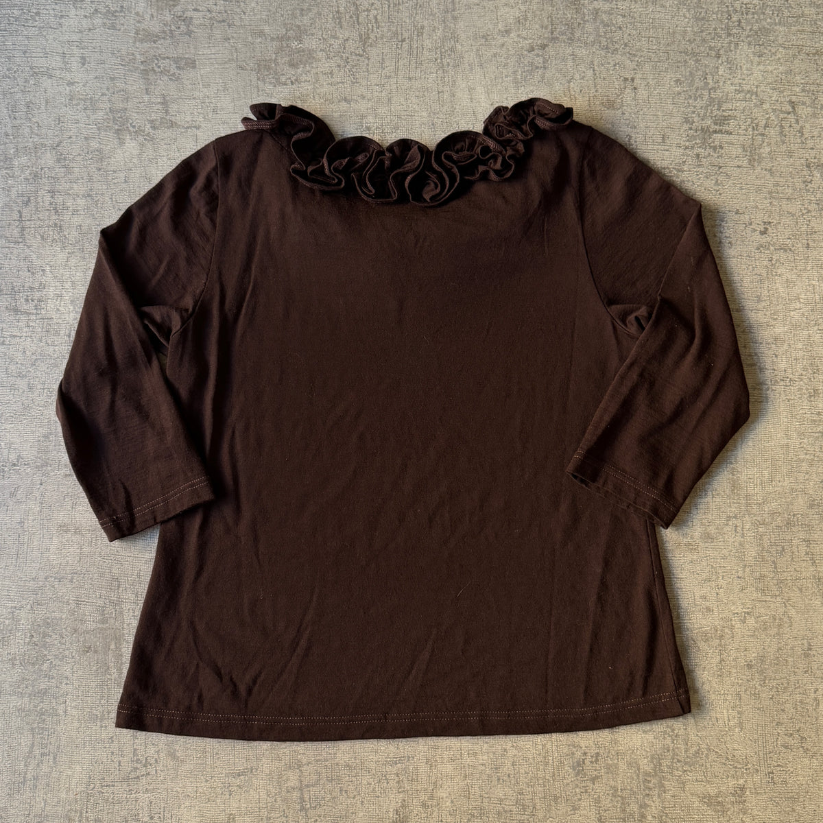 Baker Street Womens Brown Y2K Blouse Top Size L Ruffle Neck -C65