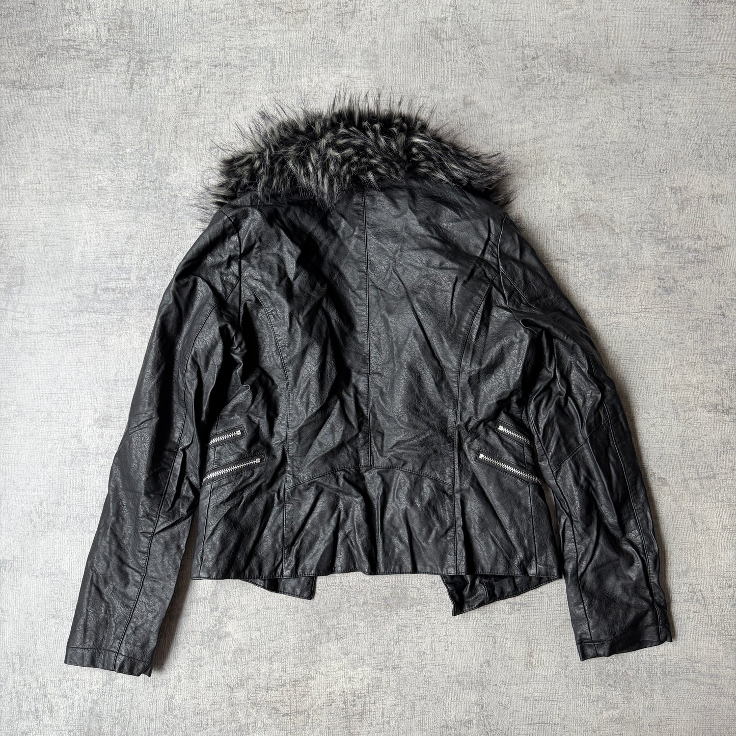 Spicysugar Y2K Womens Black Faux Leather/ Fur Jacket Size 12 -G32