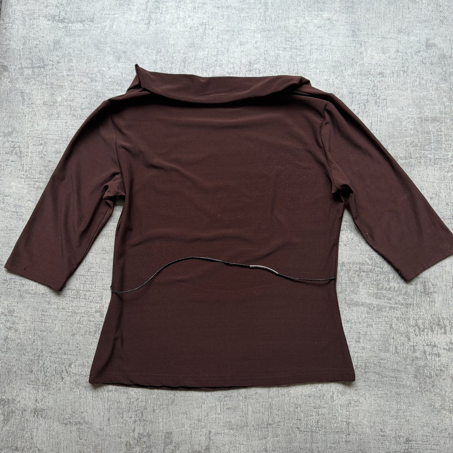Y2K Brown Ruffle Neck Womens Top Size M Bejewelled 3/4 Sleeve -A27