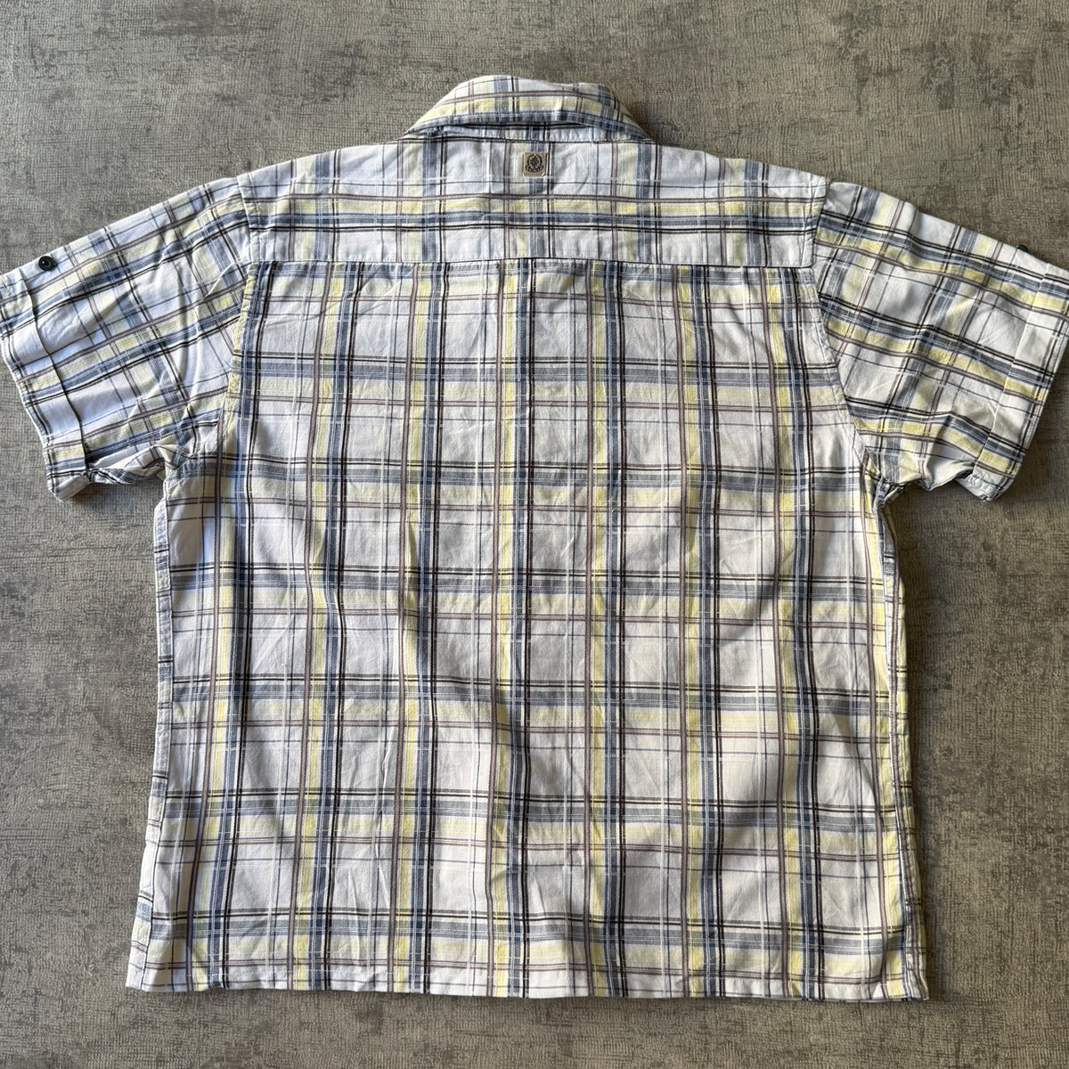 Industrie Cropped Button Up Shirt White Yellow Plaid Size L Mens -A64
