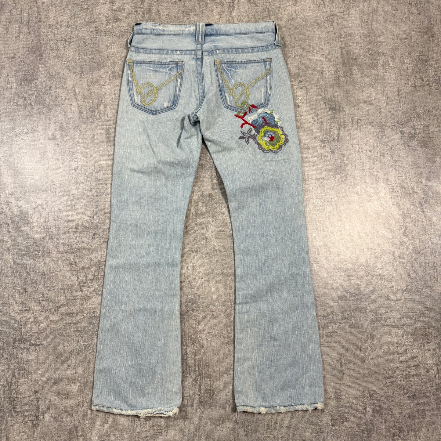Bebe Womens Y2K Low Rise Flare Jeans Size 26 Embroidered -I14