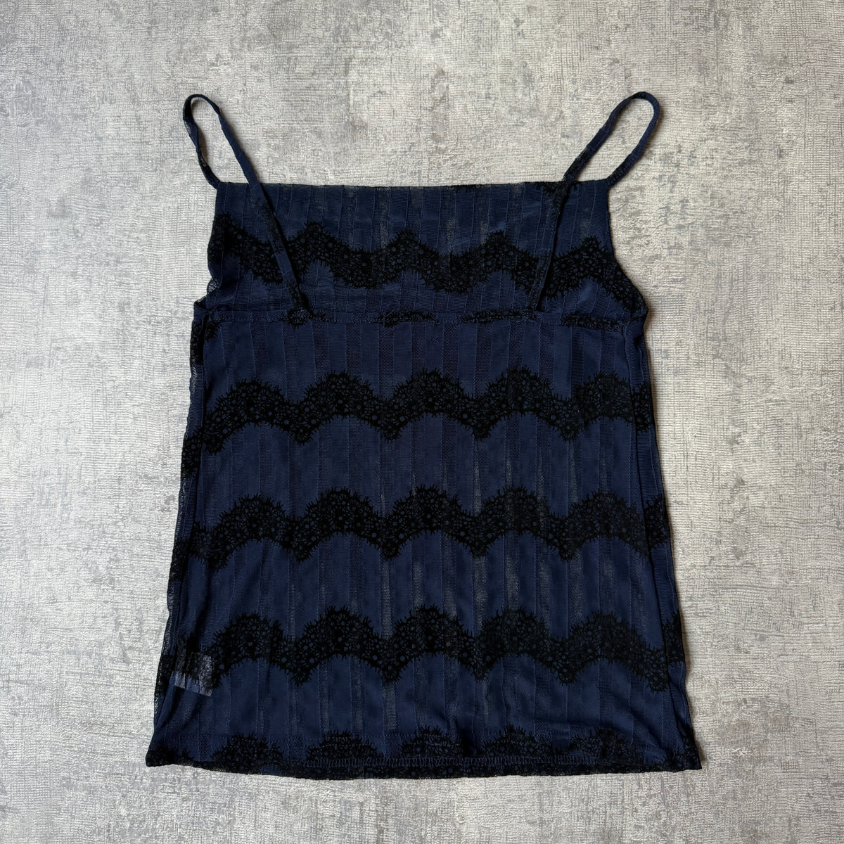 Womens Y2K Cami Top Size Fits M-L Womens Dark Blue Black Sheer -G56