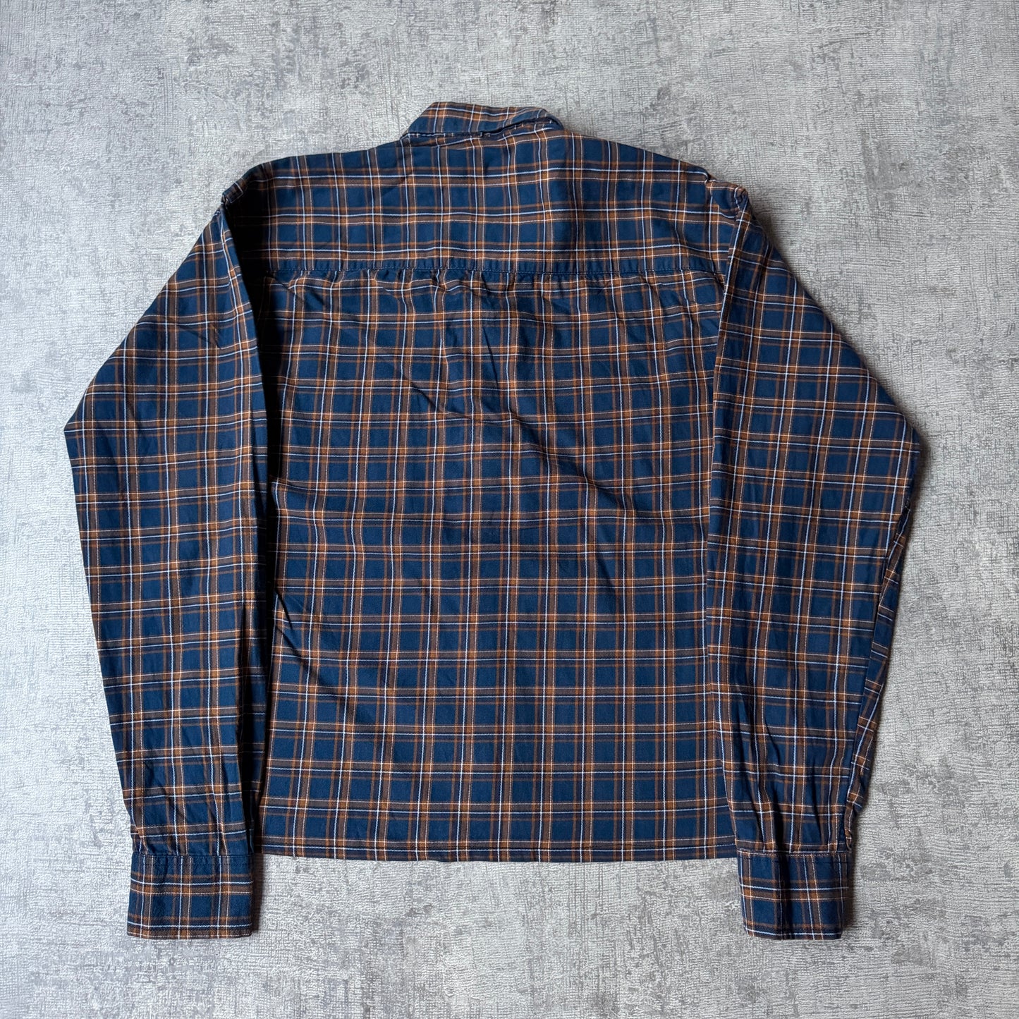 Nautica Cropped Long Sleeve Button Up Navy/ Brown Plaid Long Sleeve -G16
