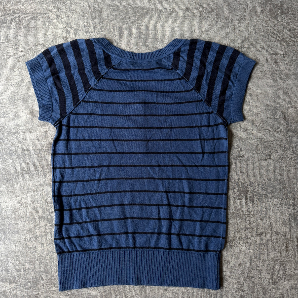 Armani Exchange Y2K Knit Top Size XS Womens Blue Black Graphic Short Sleeve Tee -A17