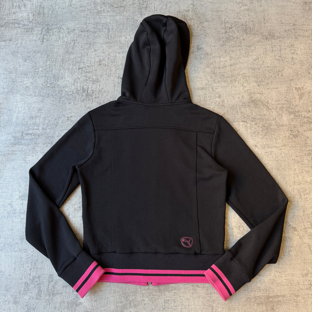 Puma Womens Y2K Hooded Track Jacket Size M Black Pink Full Zip -A42