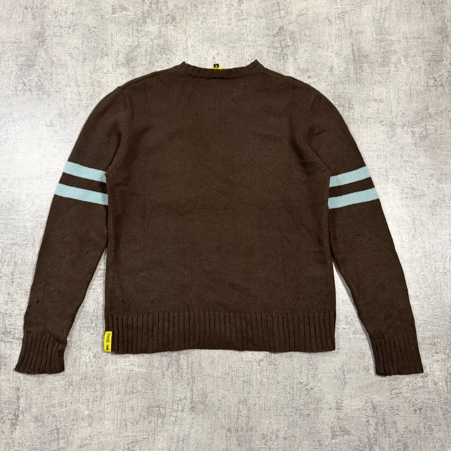 Lonsdale Y2K Knit Sweater Size M Mens Brown Light Blue Pullover -I32