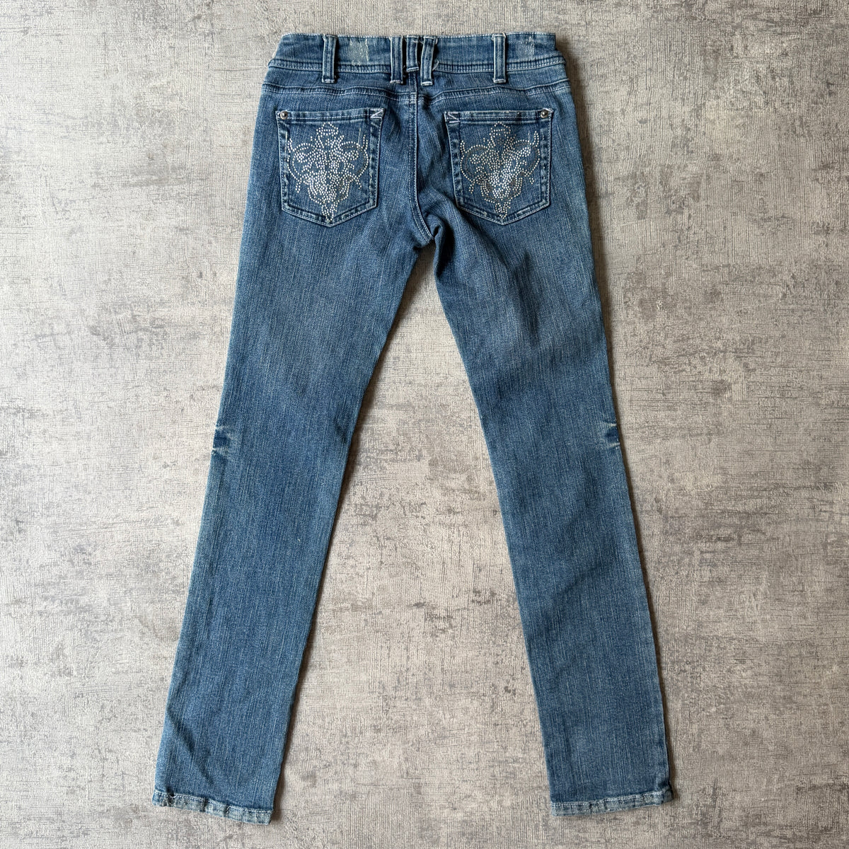 Fourplay Womens Y2K Low Rise Skinny Jeans Size 8 Dark Blue Sequin -B35