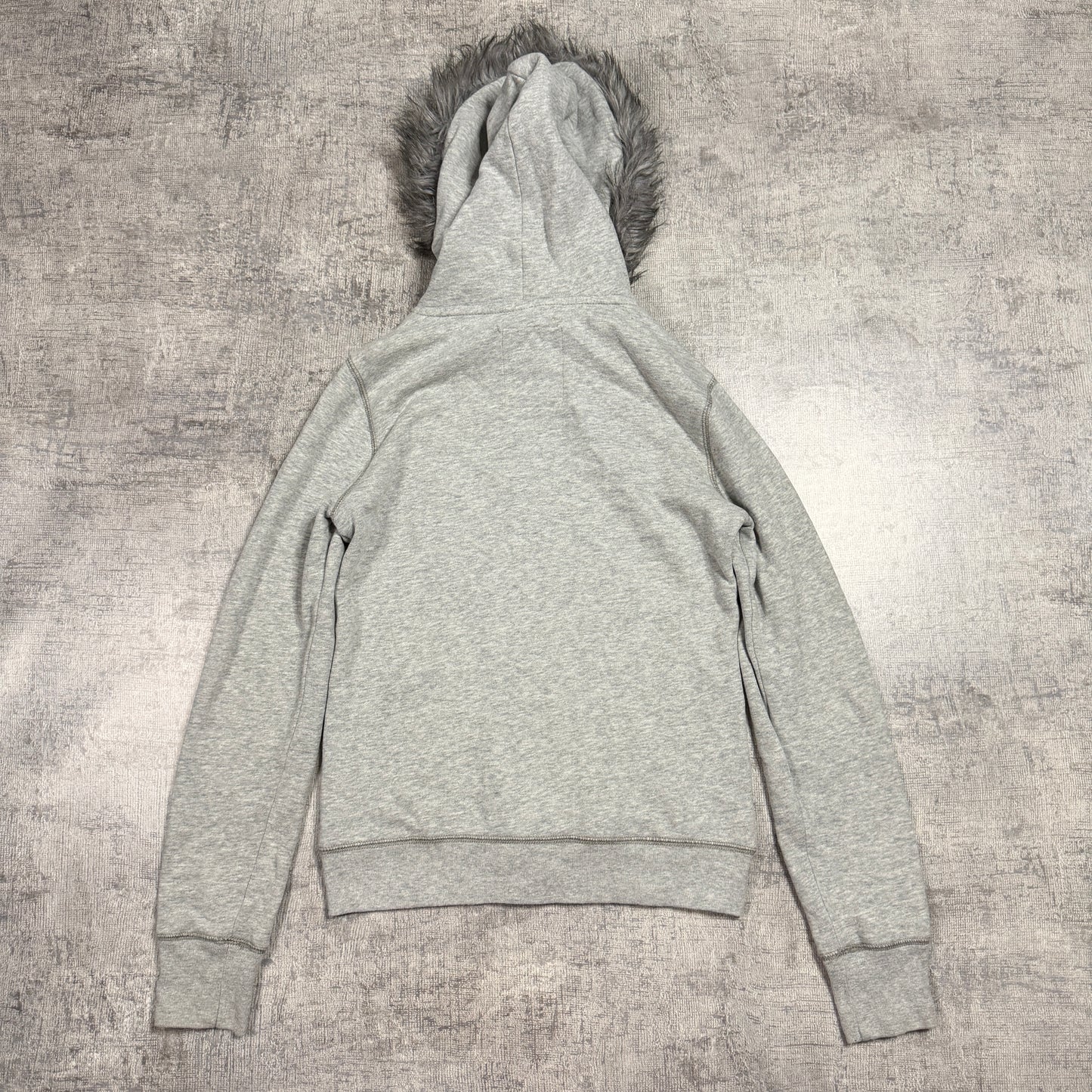 Aeropostale Y2K Womens Fur Hooded Zip Jacket Size M Grey Pink -D31