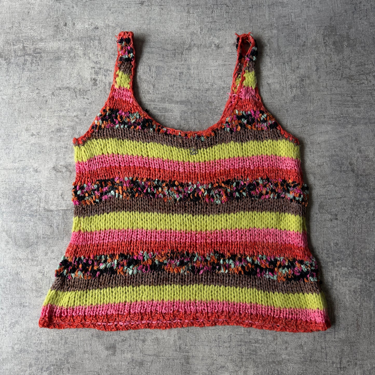 Stussy Y2K Crochet Knit Cami/ Tank Top Size 10 Womens Multicoloured Singlet -A16