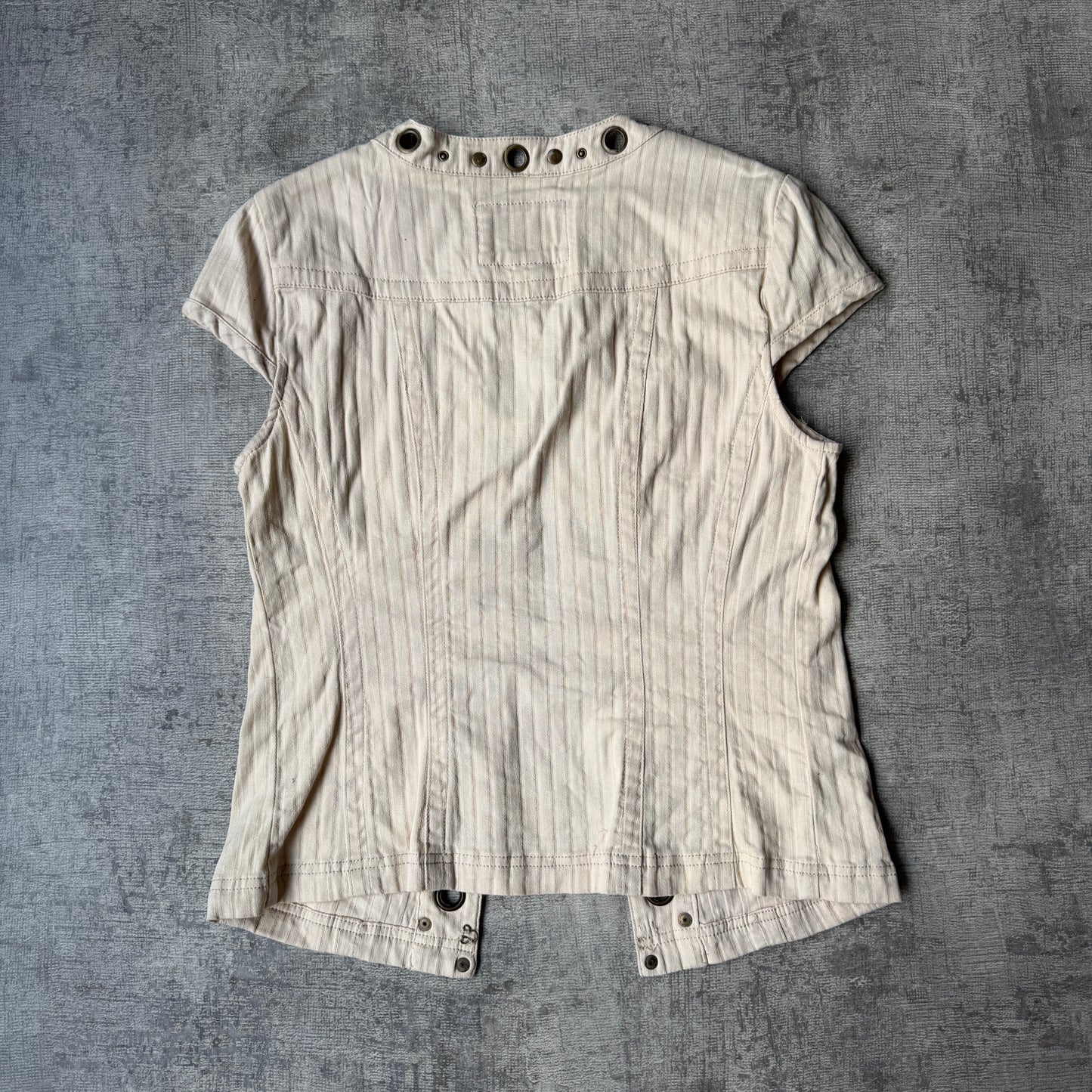 Live A Little Y2K Beige Ringlet Clasp Blouse Top Size S Womens -G59