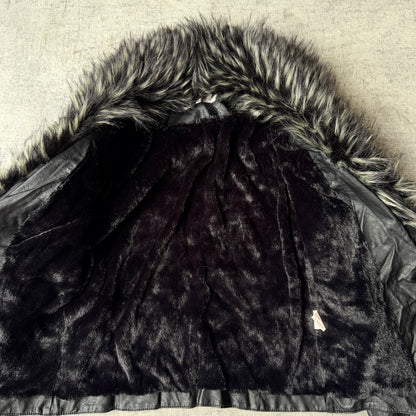 Spicysugar Y2K Womens Black Faux Leather/ Fur Jacket Size 12         -G32