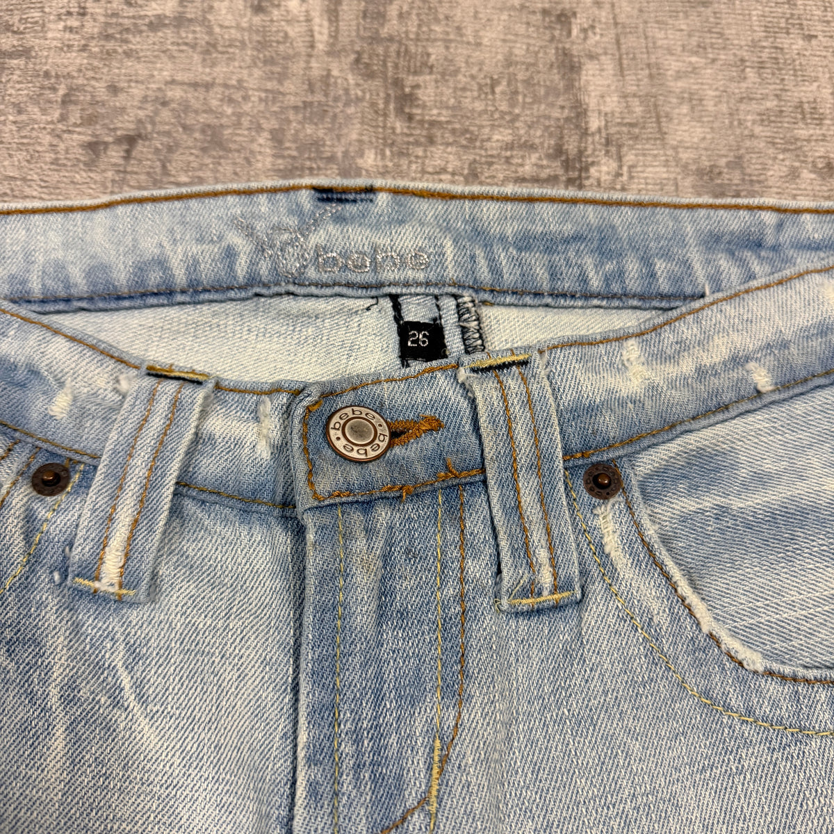 Bebe Womens Y2K Low Rise Flare Jeans Size 26 Embroidered          -I14