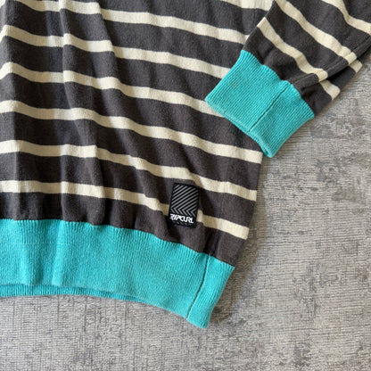 Ripcurl Y2K Striped Hoodie Size L Grey White Blue           -C11