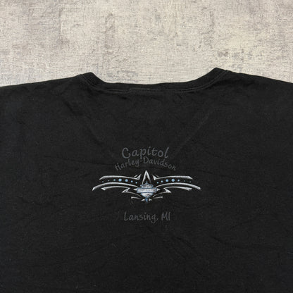 Harley Davidson Womens Y2K Black Heart Top Size 2XL V-Neck Tee       -I39