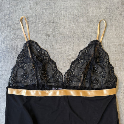 Short Stories Womens Y2K Slip Dress/ Top Size 12 Black Gold Lace           -D43