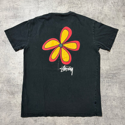 Stussy Black Flower Graphic T-Shirt Size M Mens Y2K Top            -F45