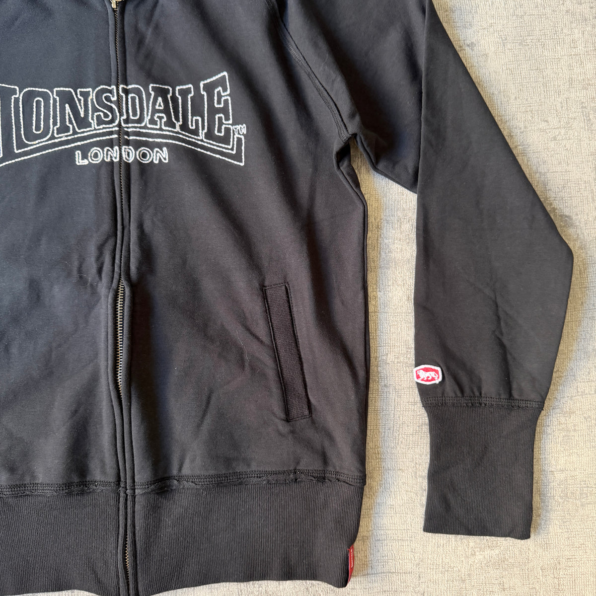 Lonsdale Y2K Womens Black Hooded Track Jacket Size 12 Graphic               -D29