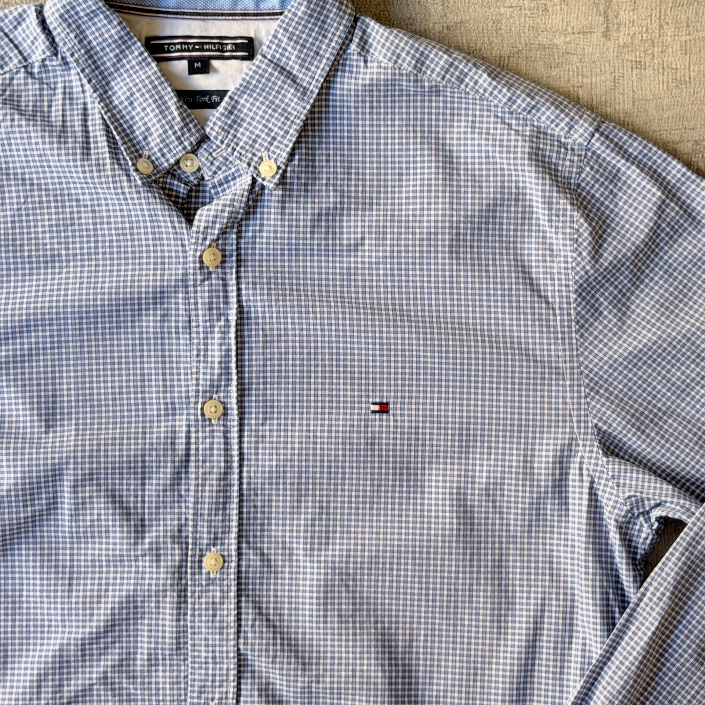Tommy Hilfiger Cropped Longsleeve Button Up Size M Blue Plaid            -A63