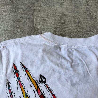 Volcom x Matt French Womens White Y2K Tiger Graphic T-Shirt Size S Long Line       -H68