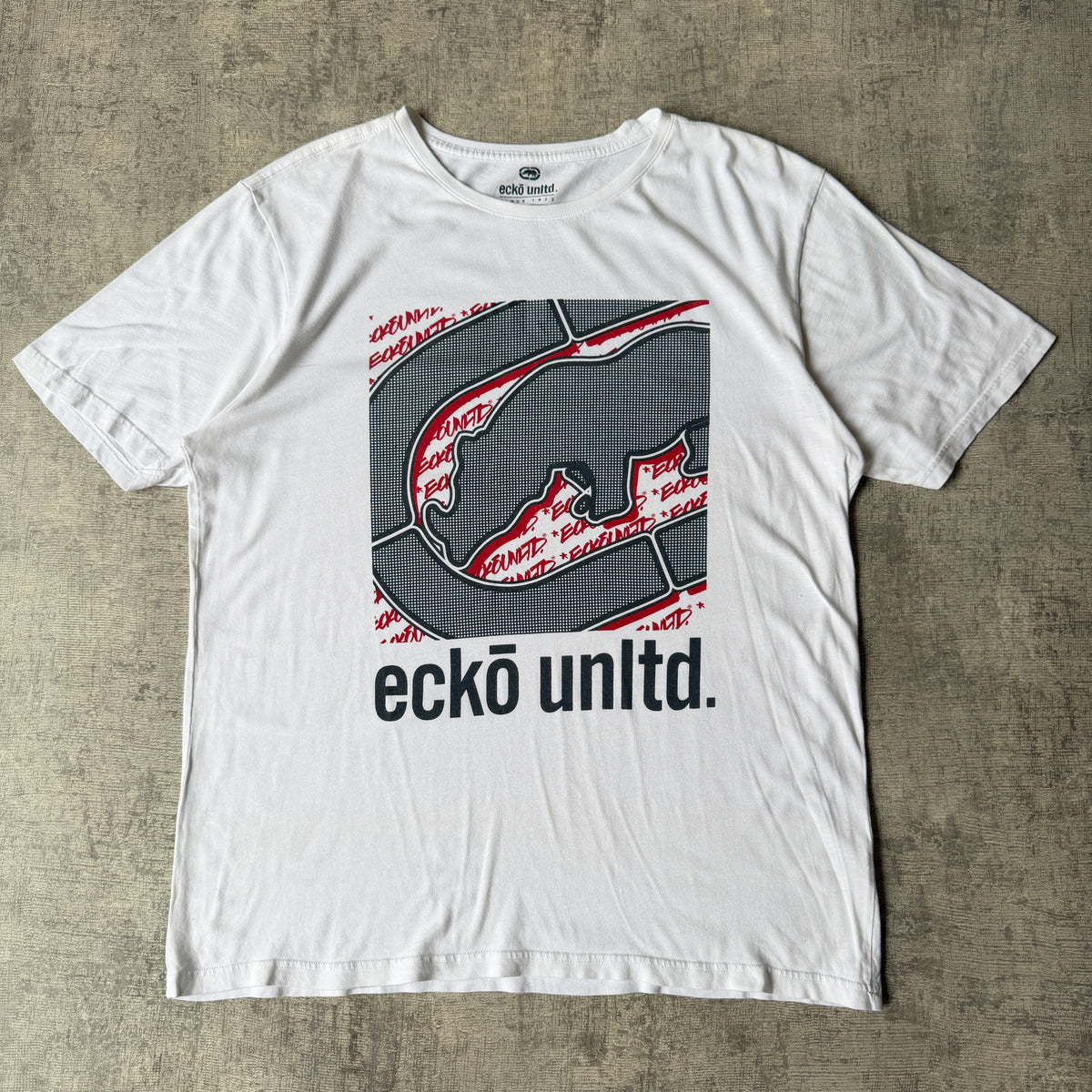 Ecko Unltd White Graphic T Shirt Size L Mens Rhino Print        -A23