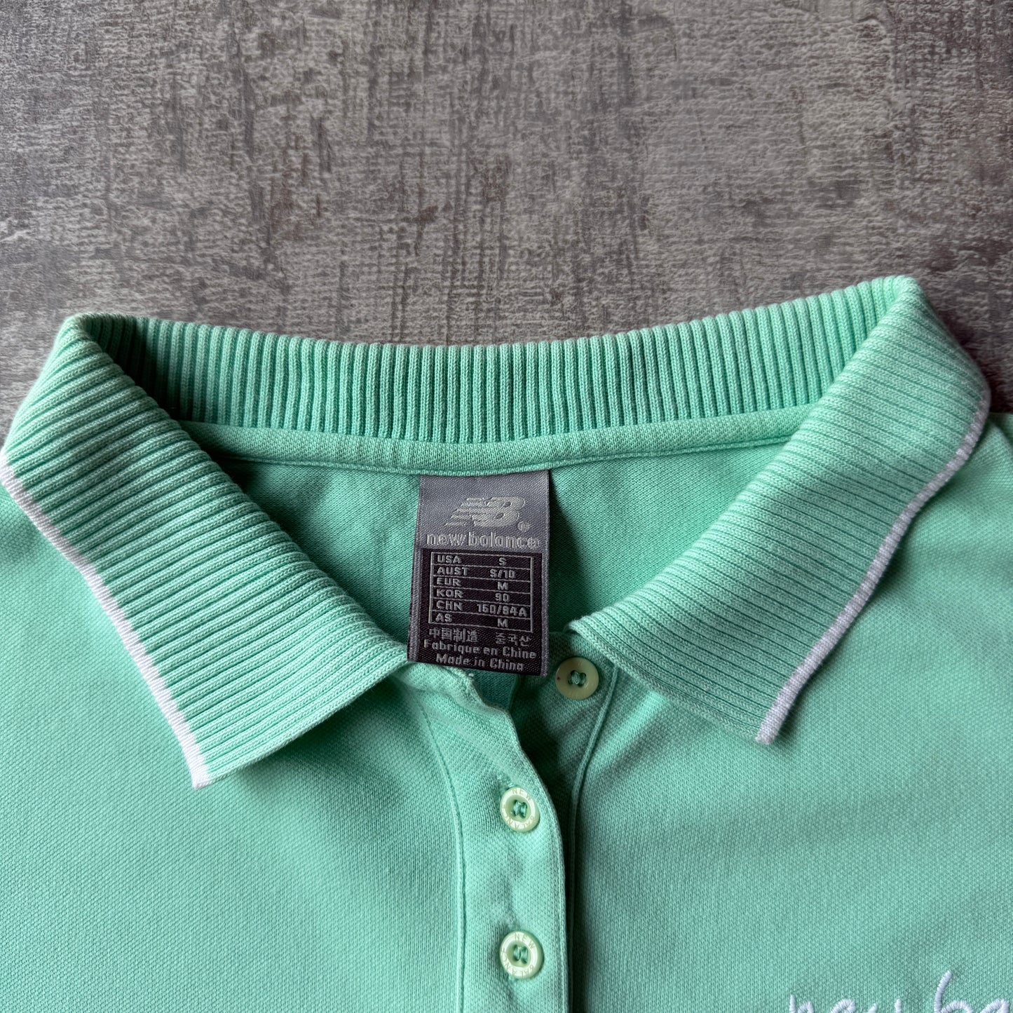 New Balance Womens Polo Shirt Size S/10 Mint Green Script Logo Top            -B29