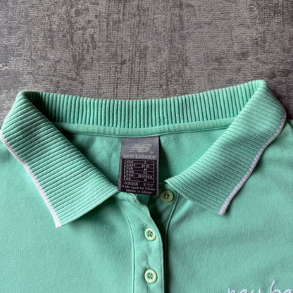 New Balance Womens Polo Shirt Size S/10 Mint Green Script Logo Top            -B29