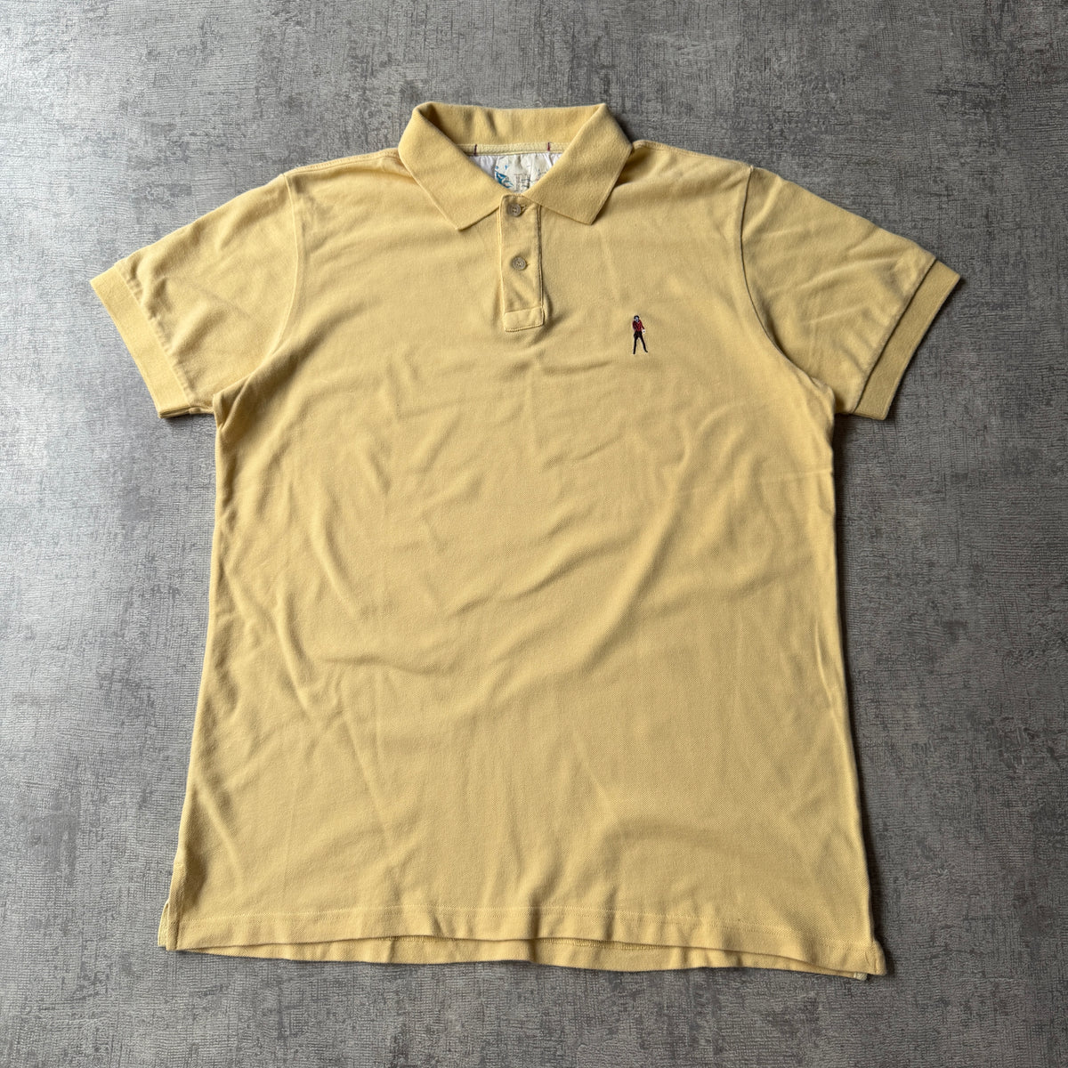 Andy Warhol Pastel Yellow Polo Shirt Size L Mens Gun Man Graphic             -C33