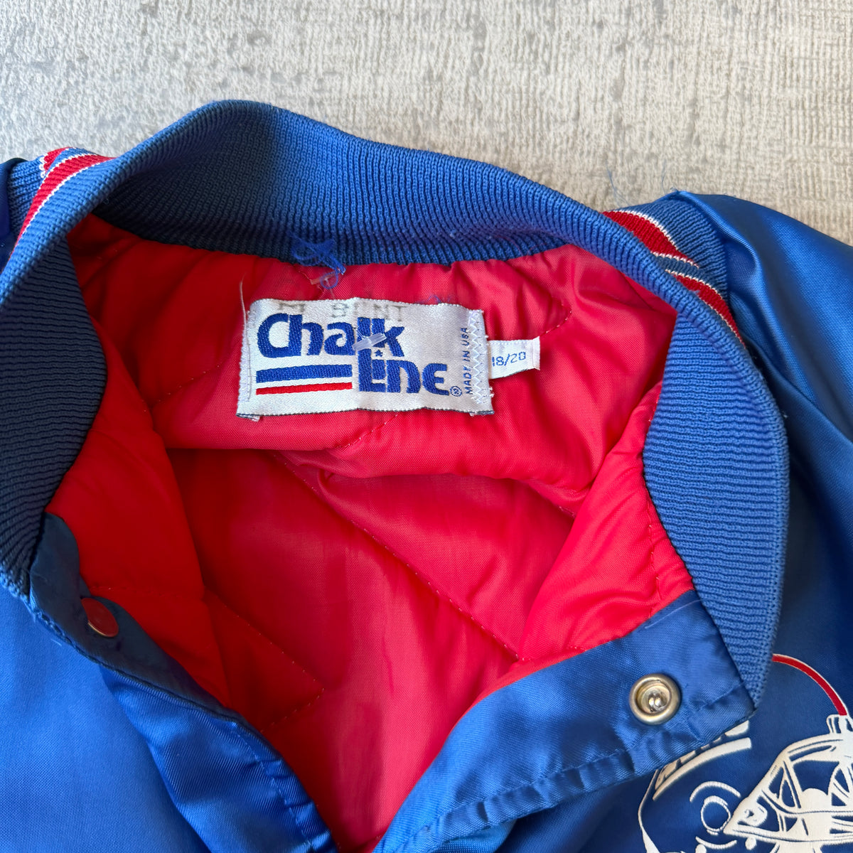 Vintage 80's NY Giants Chalk Line Satin Bomber Jacket Size L-XL Mens   -B43