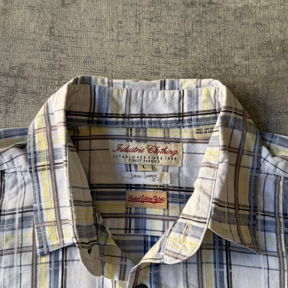 Industrie Cropped Button Up Shirt White Yellow Plaid Size L Mens           -A64