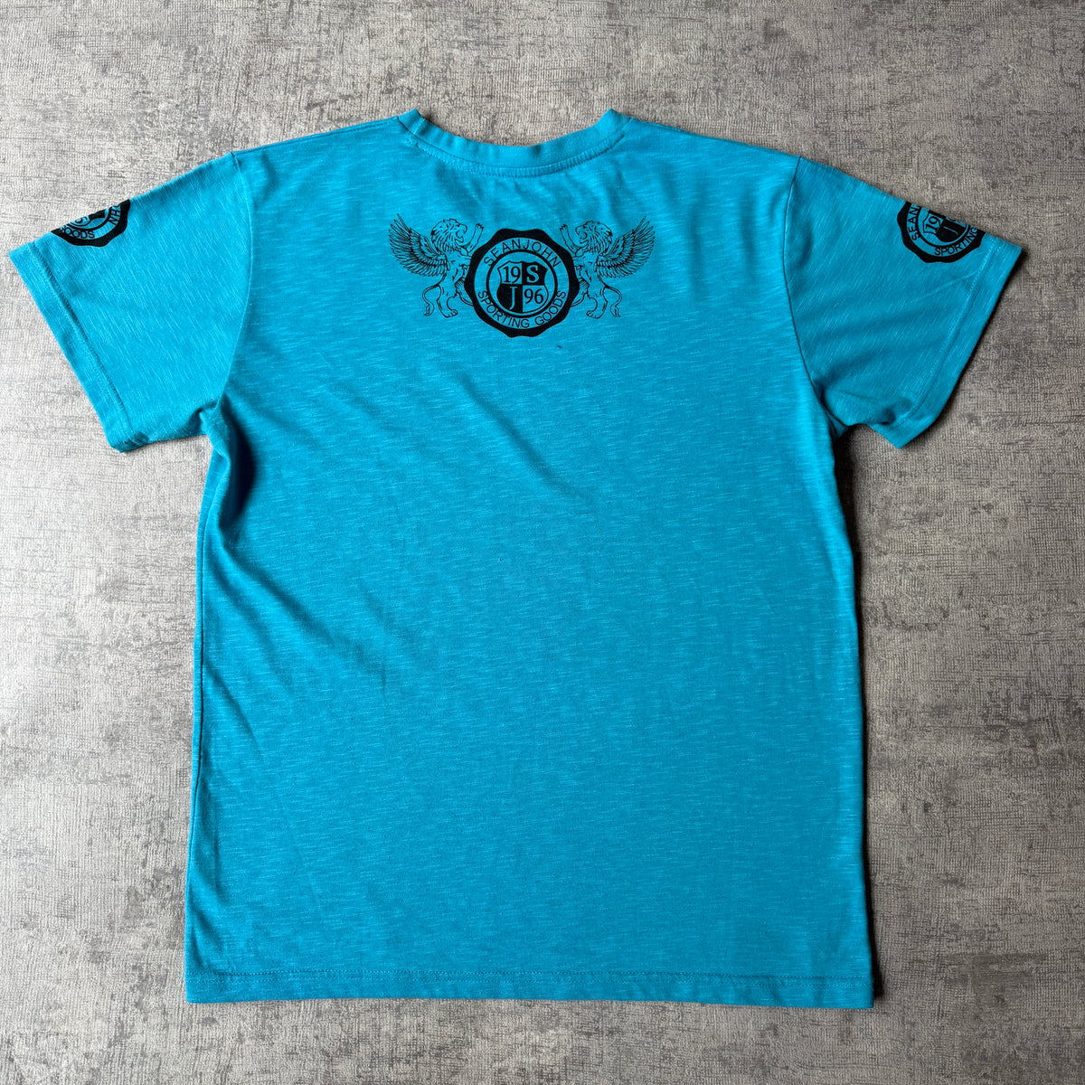 Sean John Y2K Teal Script Logo Graphic T-Shirt Size M Mens                         -E50