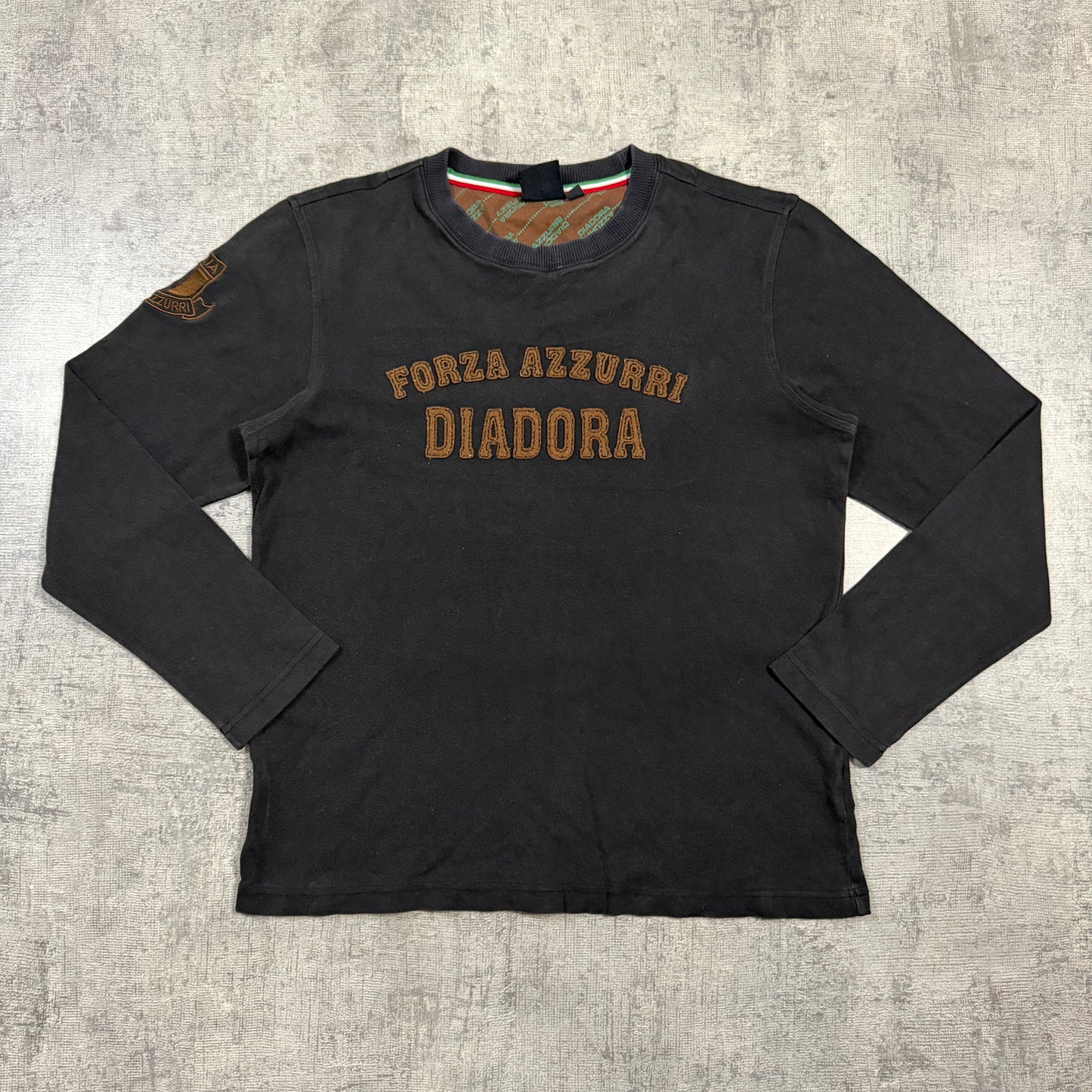 Diadora Womens Black Y2K Long Sleeve Top Size L Womens Brown Graphic         -I37