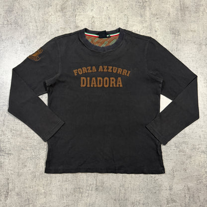 Diadora Womens Black Y2K Long Sleeve Top Size L Womens Brown Graphic         -I37