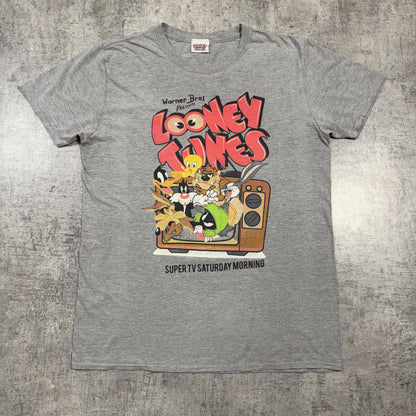 Vintage Looney Tunes Super Saturday Grey Graphic Tee Size Fits M-L Mens         -I54