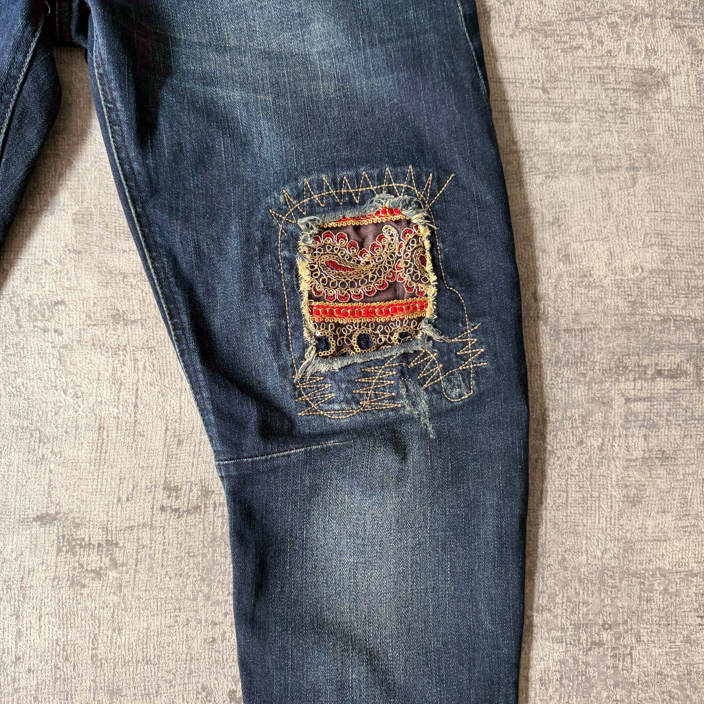 Desigual Y2K Embroidered Blue Jeans Size 26 Womens Skinny            -G1