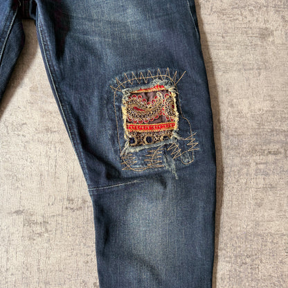 Desigual Y2K Embroidered Blue Jeans Size 26 Womens Skinny            -G1