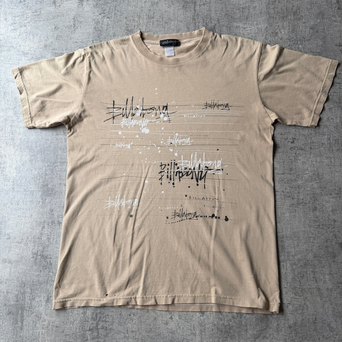 Billabong Y2K Script Graphic T-Shirt Size L Mens Beige Tee            -C24
