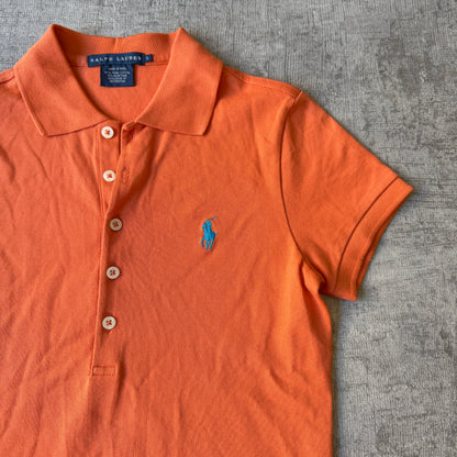 Ralph Lauren Y2K Polo Shirt Size S Womens Longline Orange Top     -A14