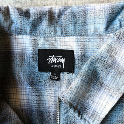 Stussy Plaid Zip Flannel Jacket Size S Mens Oversized Blue              -B49