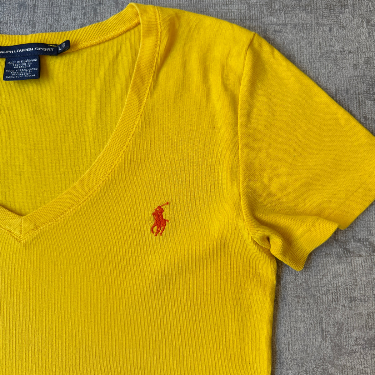Ralph Lauren Sport Womens Y2K Yellow Top Size L V-Neck                -E60