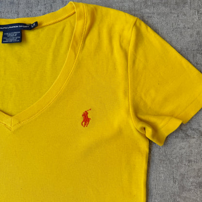 Ralph Lauren Sport Womens Y2K Yellow Top Size L V-Neck                -E60