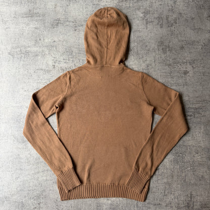 Ralph Lauren Polo Jeans Womens Y2K Brown Slim Fit Knit Hoodie Size XS          -H35