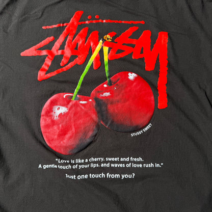 Stussy Cherry Graphic T-Shirt Size L Mens Black Red Y2K Tee                -B13