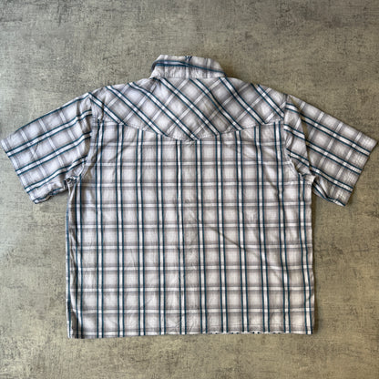 Wrangler Plaid Cropped Button Up Size XXL White Blue                   -E14