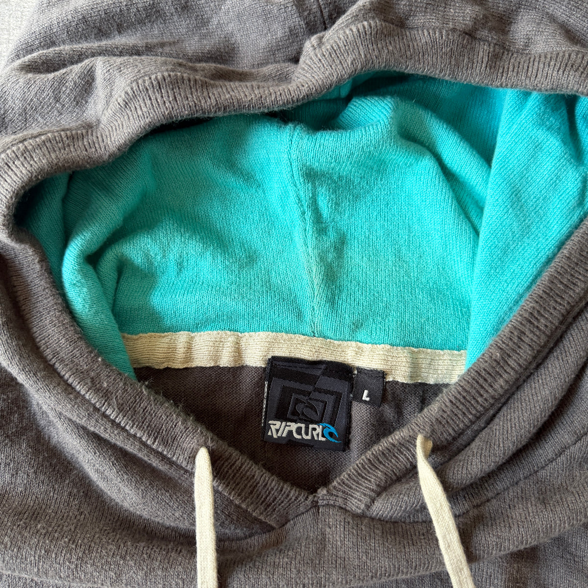 Ripcurl Y2K Striped Hoodie Size L Grey White Blue           -C11