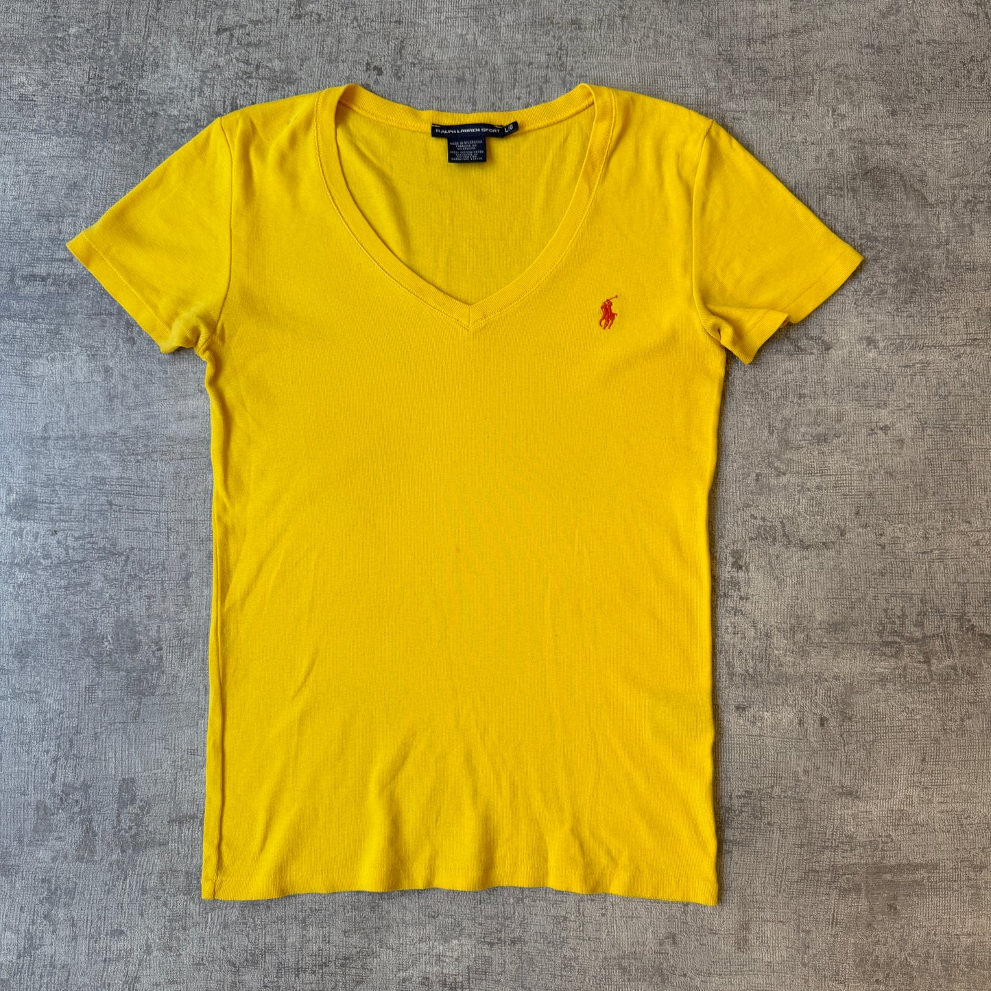Ralph Lauren Sport Womens Y2K Yellow Top Size L V-Neck                -E60