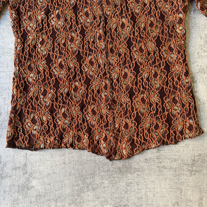 Womens Y2K Brown Lace Blouse Top Fits Size M Womens                     -E53