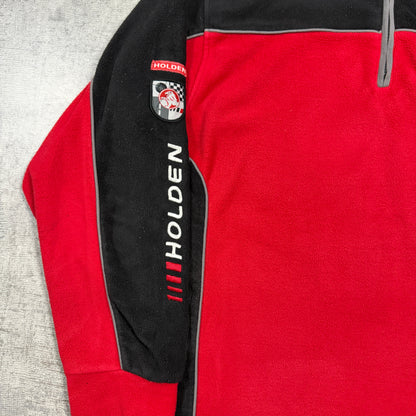 Vintage Holden Racing Fleece Quarter Zip Jumper Size L Mens Red Black Pullover         -I33
