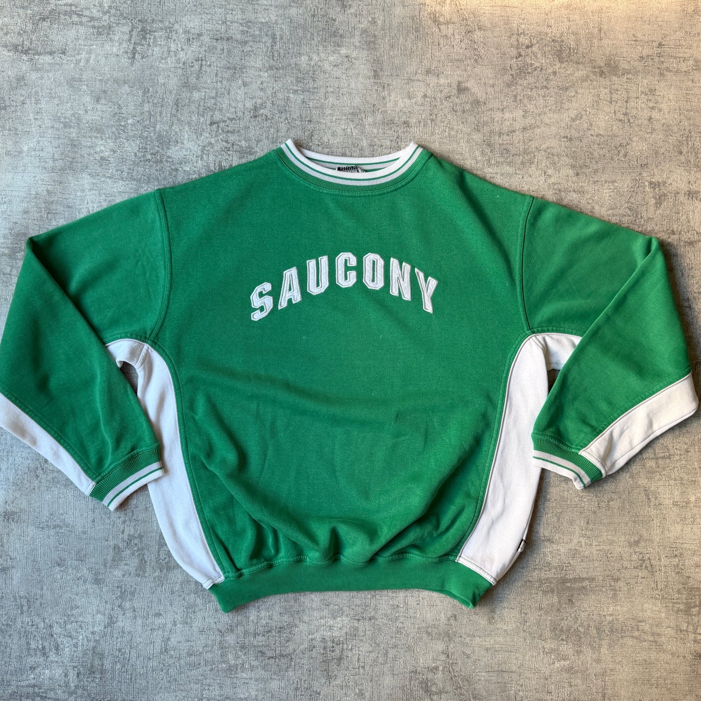 Saucony Vintage Two Tone Sweater Size S Mens Oversized Green White           -B46