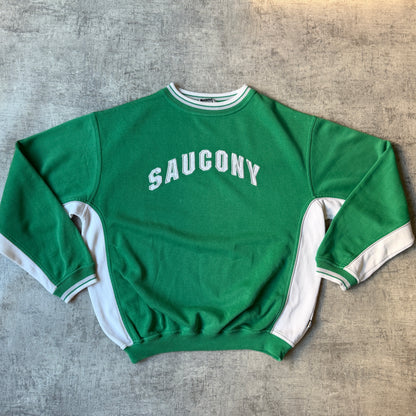 Saucony Vintage Two Tone Sweater Size S Mens Oversized Green White           -B46