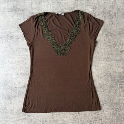 Suite Boutique Womens Brown Y2K Top Size 10 V Neck          -F62
